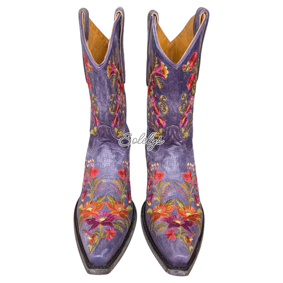 Old Gringo Jasmine Floral Embroidered Purple Leather Snip Toe Western Boots 10B - Picture 3 of 9